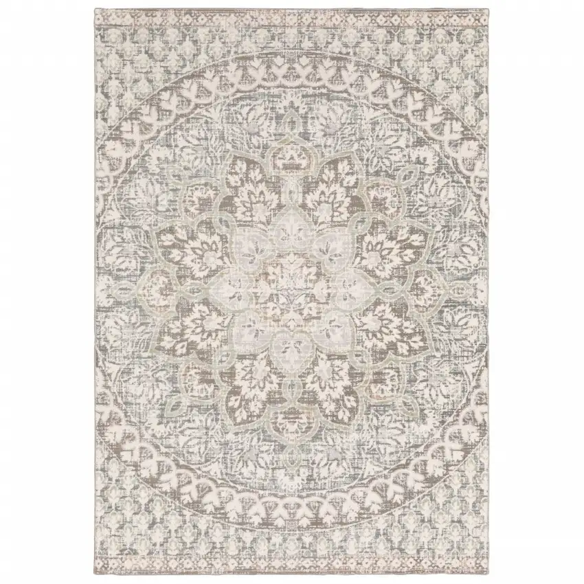 Ivory Grey Distresed Oversize Medallion Indoor Area Rug Photo 1