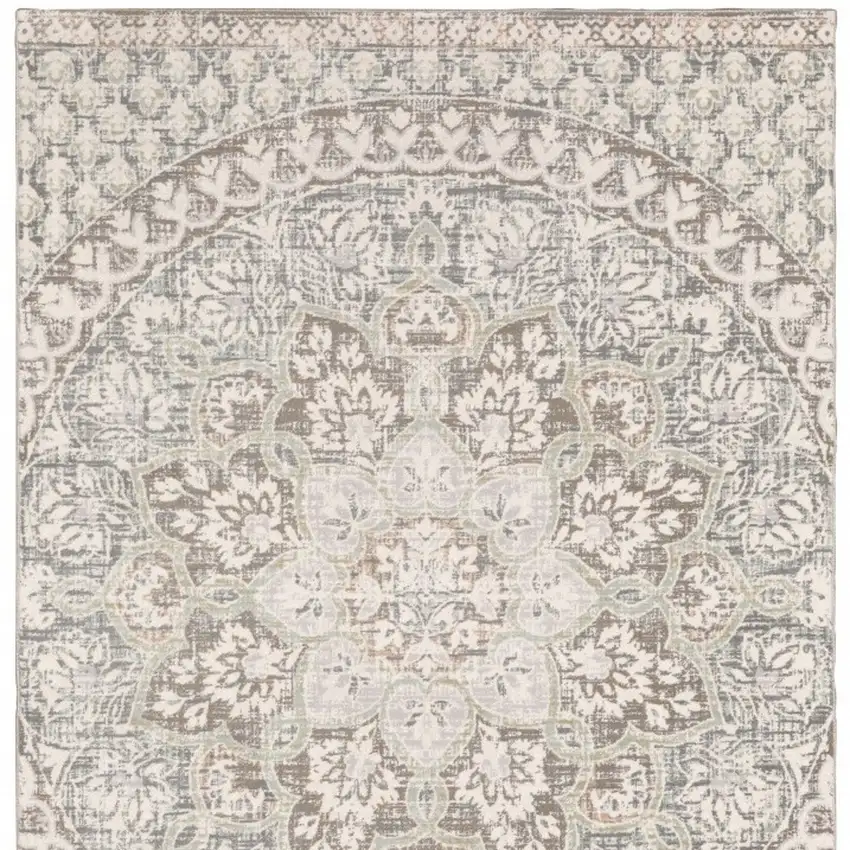 Ivory Grey Distresed Oversize Medallion Indoor Area Rug Photo 3