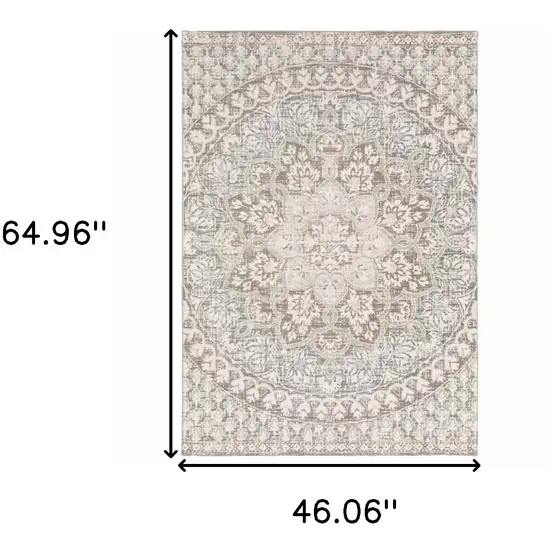 Ivory Grey Distresed Oversize Medallion Indoor Area Rug Photo 7