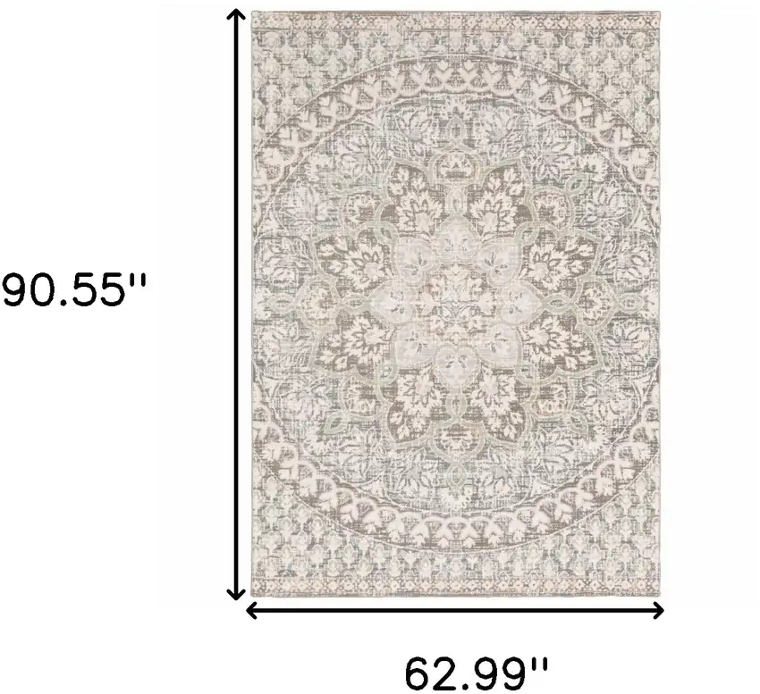 Ivory Grey Distresed Oversize Medallion Indoor Area Rug Photo 6