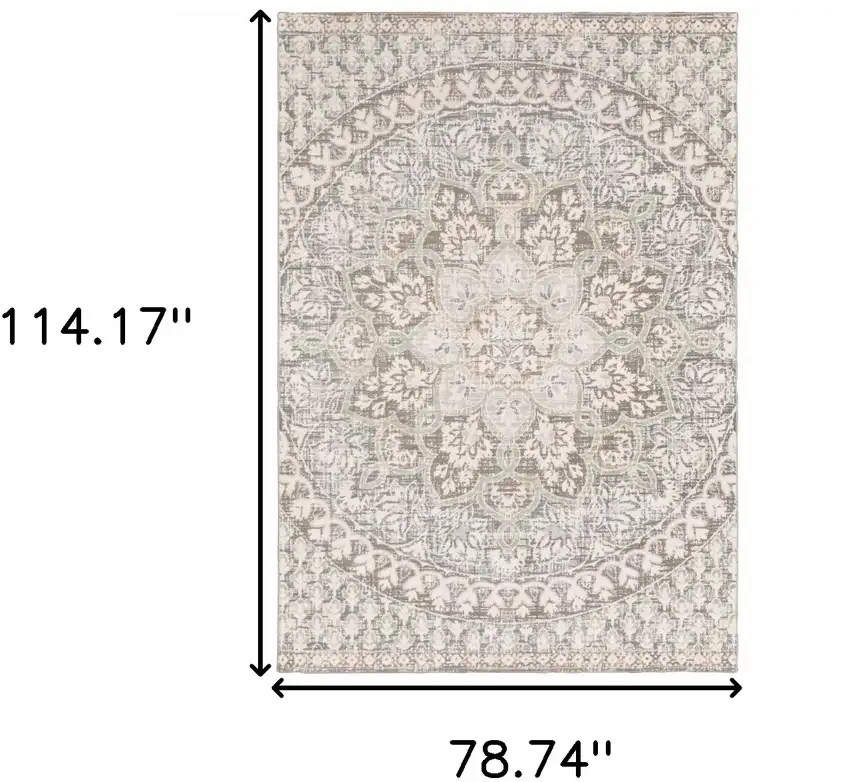 Ivory Grey Distresed Oversize Medallion Indoor Area Rug Photo 6
