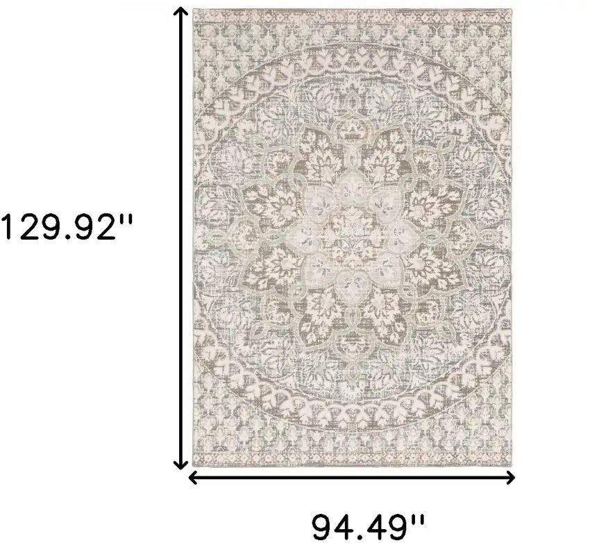 Ivory Grey Distresed Oversize Medallion Indoor Area Rug Photo 6