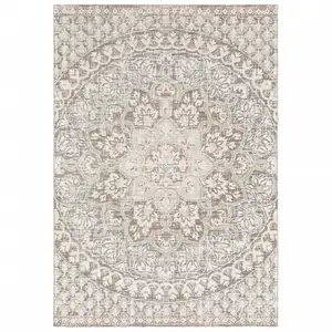 Photo of Ivory Grey Distresed Oversize Medallion Indoor Area Rug