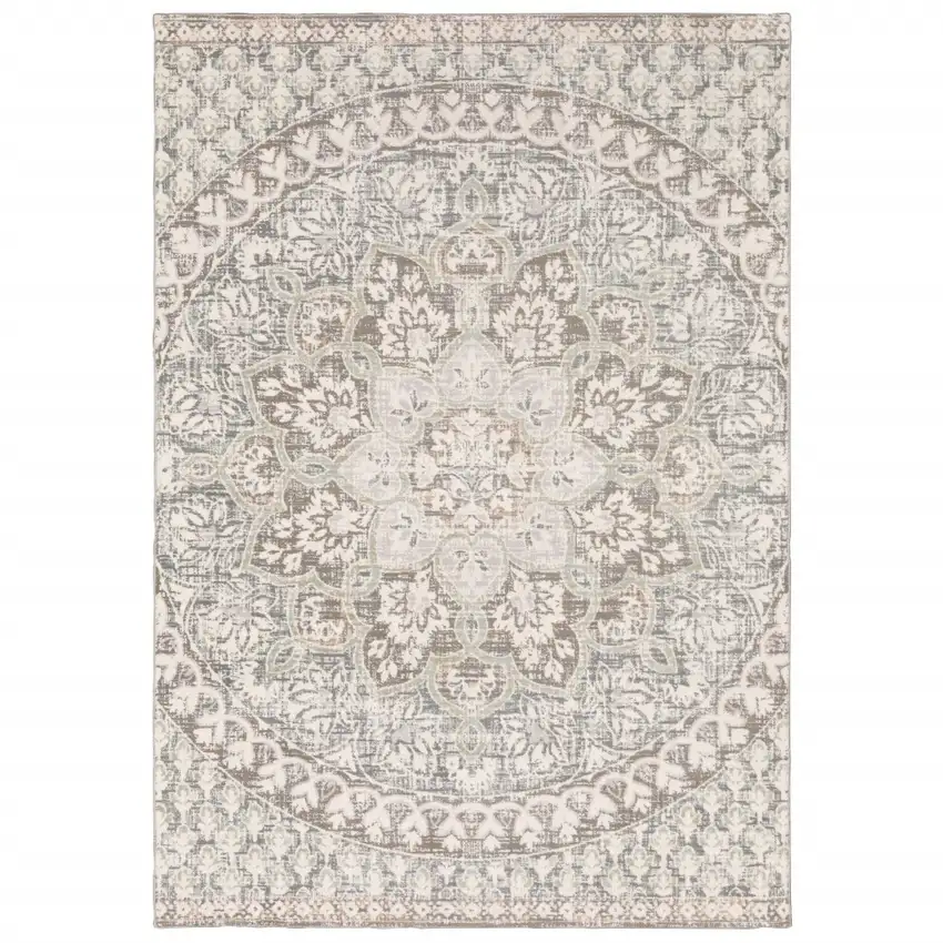 Ivory Grey Distresed Oversize Medallion Indoor Area Rug Photo 5
