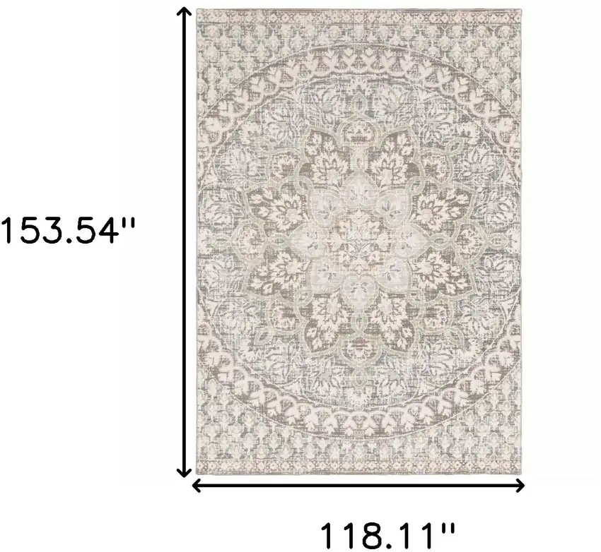 Ivory Grey Distresed Oversize Medallion Indoor Area Rug Photo 6