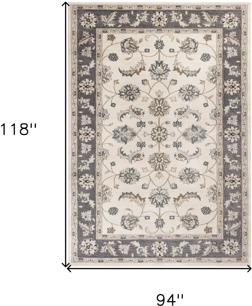 Ivory Grey Floral Indoor Area Rug Photo 3