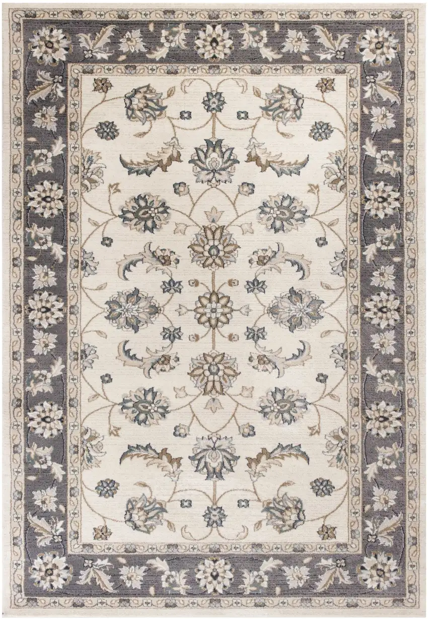 Ivory Grey Floral Indoor Area Rug Photo 2