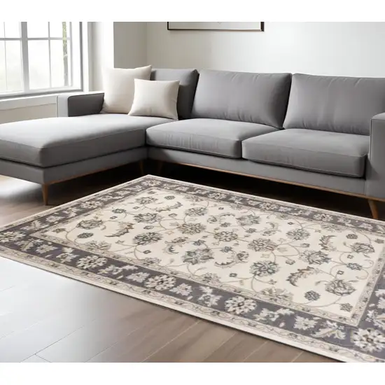 Ivory And Gray Floral Medallion Area Rug Photo 1