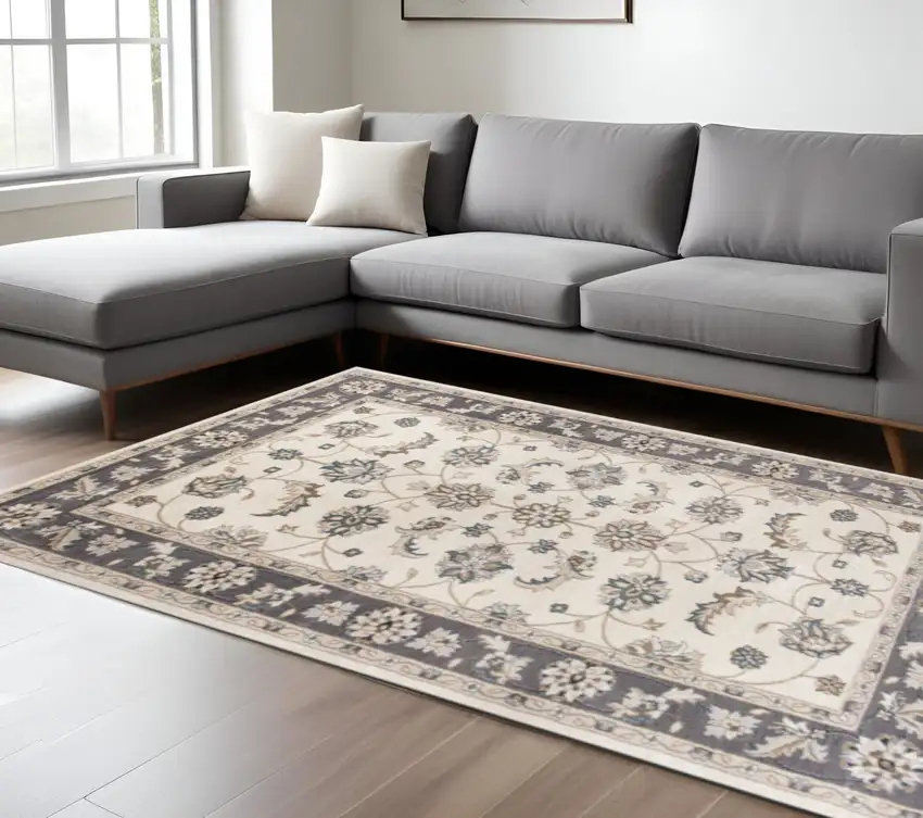 Ivory And Gray Floral Medallion Area Rug Photo 1