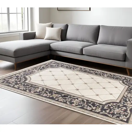 Ivory And Gray Floral Area Rug Photo 1