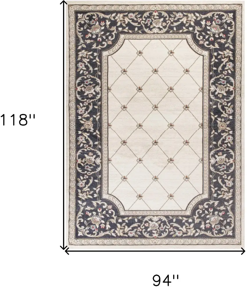 Ivory Grey Floral Indoor Area Rug Photo 3