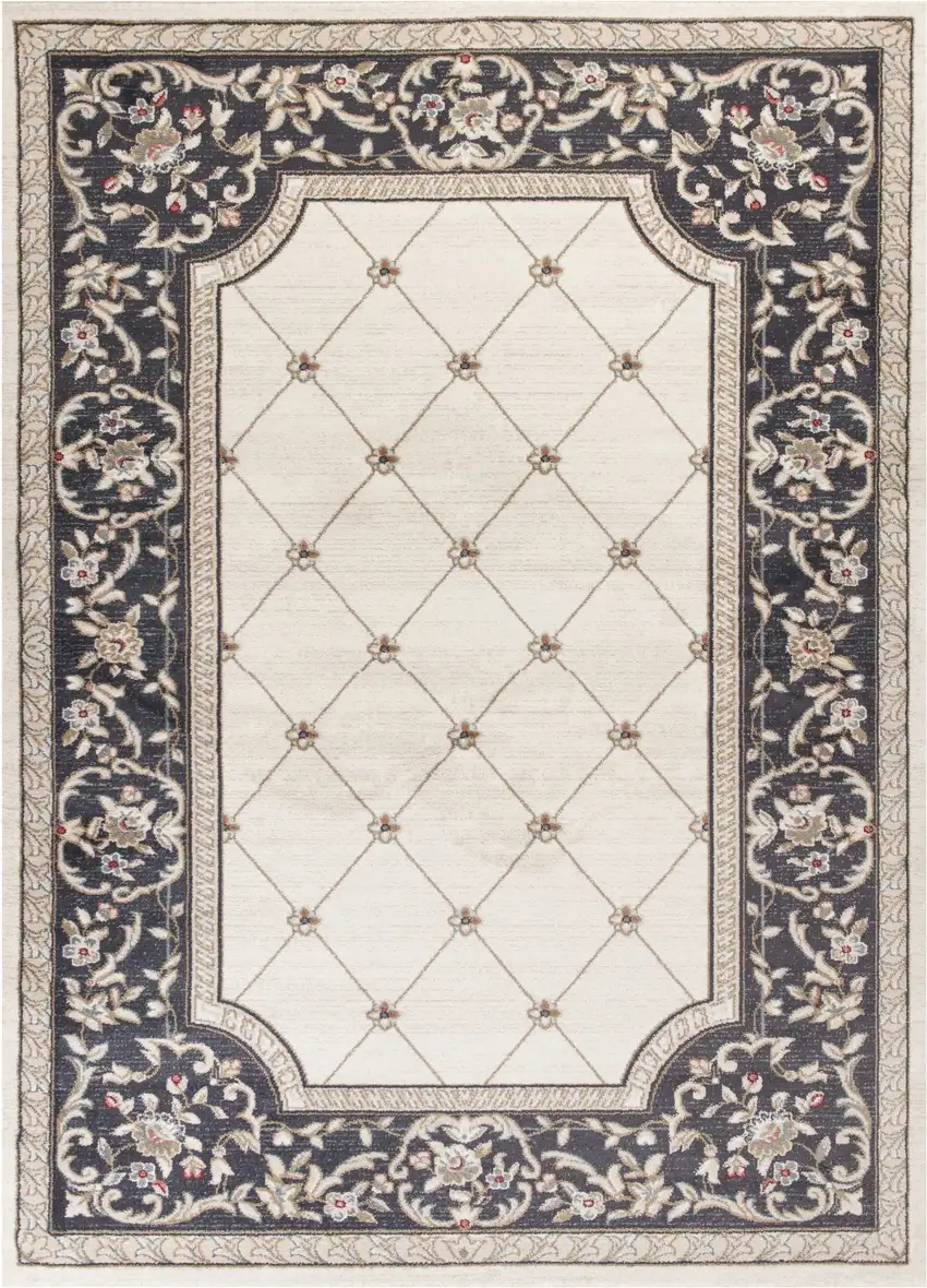 Ivory Grey Floral Indoor Area Rug Photo 4