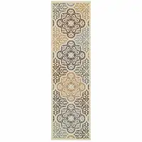 Photo of Ivory Grey Floral Medallion Indoor Outdoor Area Runner Rug
