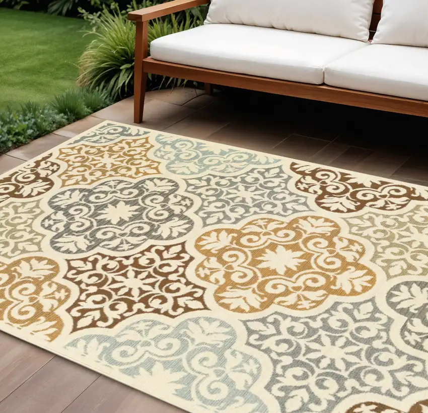 Gray And Ivory Moroccan Indoor Outdoor Area Rug Photo 1