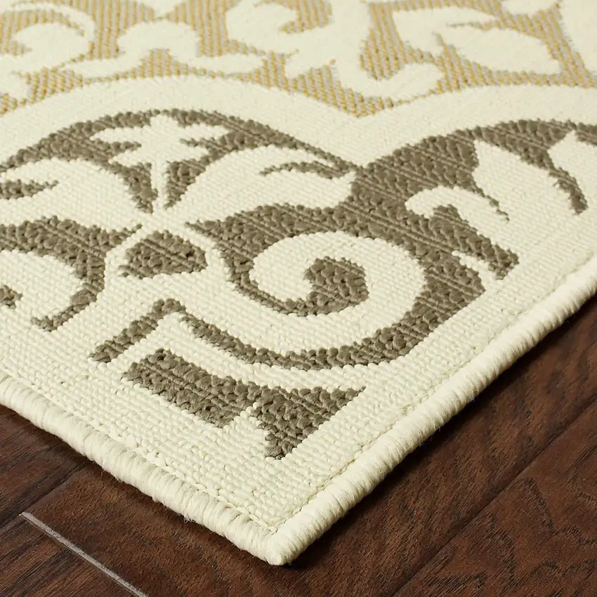 Ivory Grey Floral Medallion Indoor Outdoor Area Photo 2