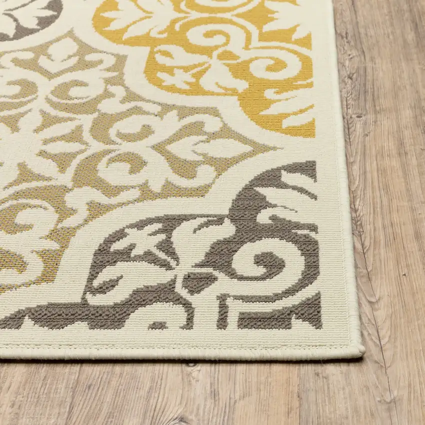 Ivory Grey Floral Medallion Indoor Outdoor Area Photo 3