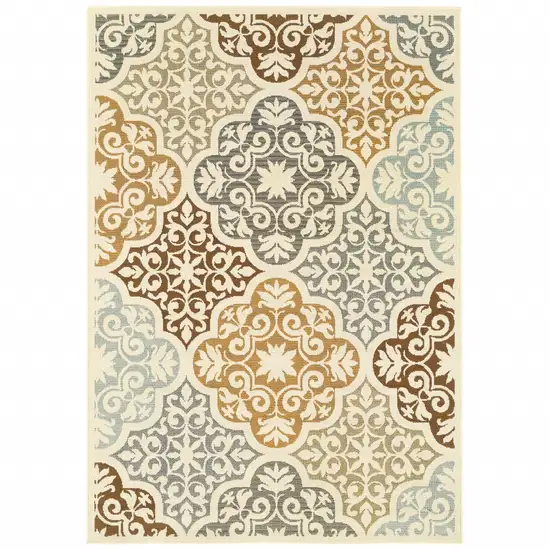 Ivory Grey Floral Medallion Indoor Outdoor Area Photo 1