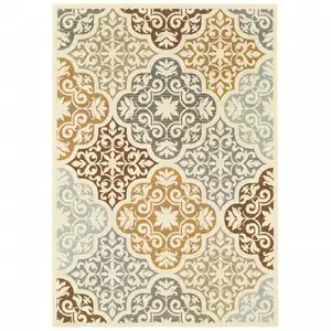 Photo of Ivory Grey Floral Medallion Indoor Outdoor Area