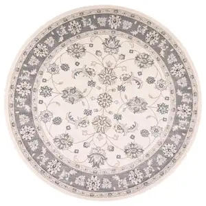 Photo of Ivory Grey Floral Round Indoor Area Rug