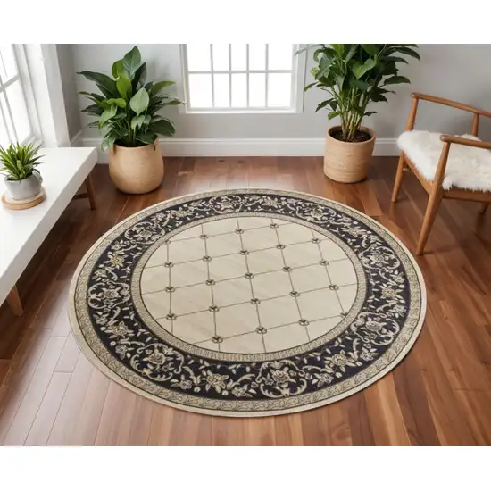 8' Ivory And Gray Floral Round Rug Photo 1