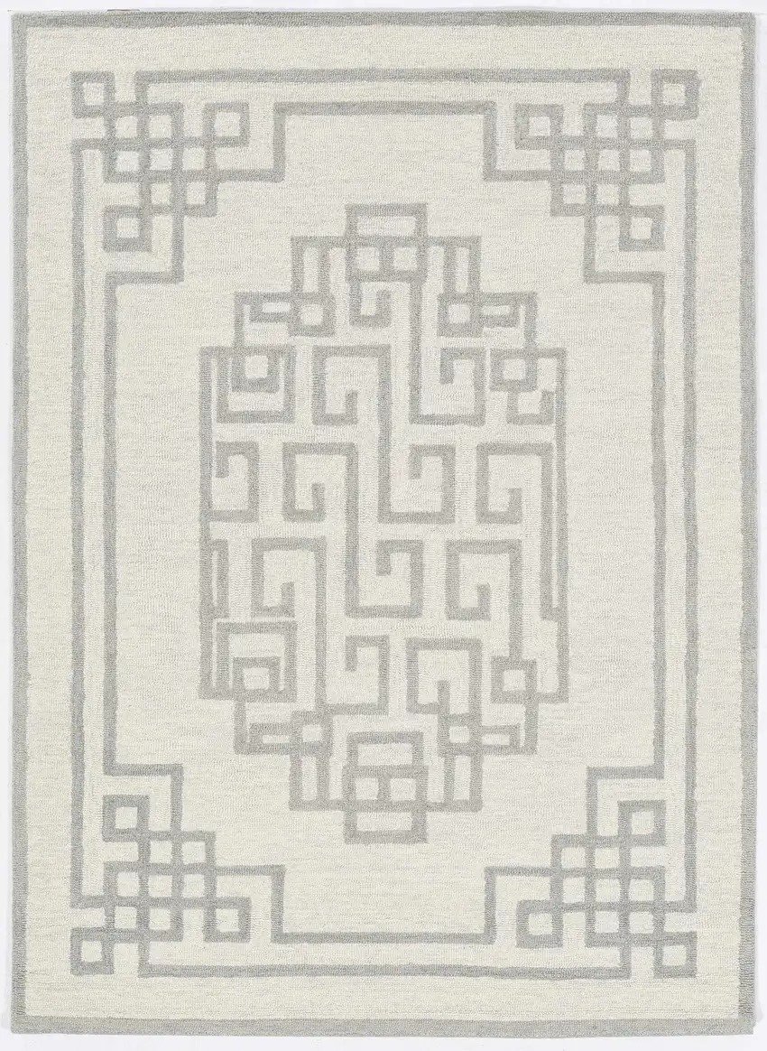 Gray And Ivory Wool Geometric Hand Tufted Area Rug Photo 8