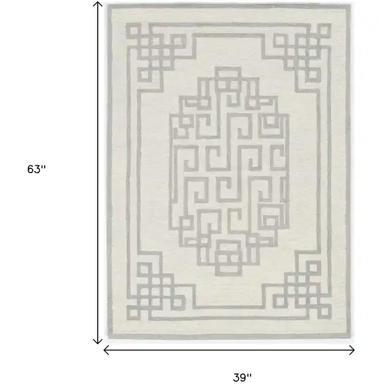 Gray And Ivory Wool Geometric Hand Tufted Area Rug Photo 3