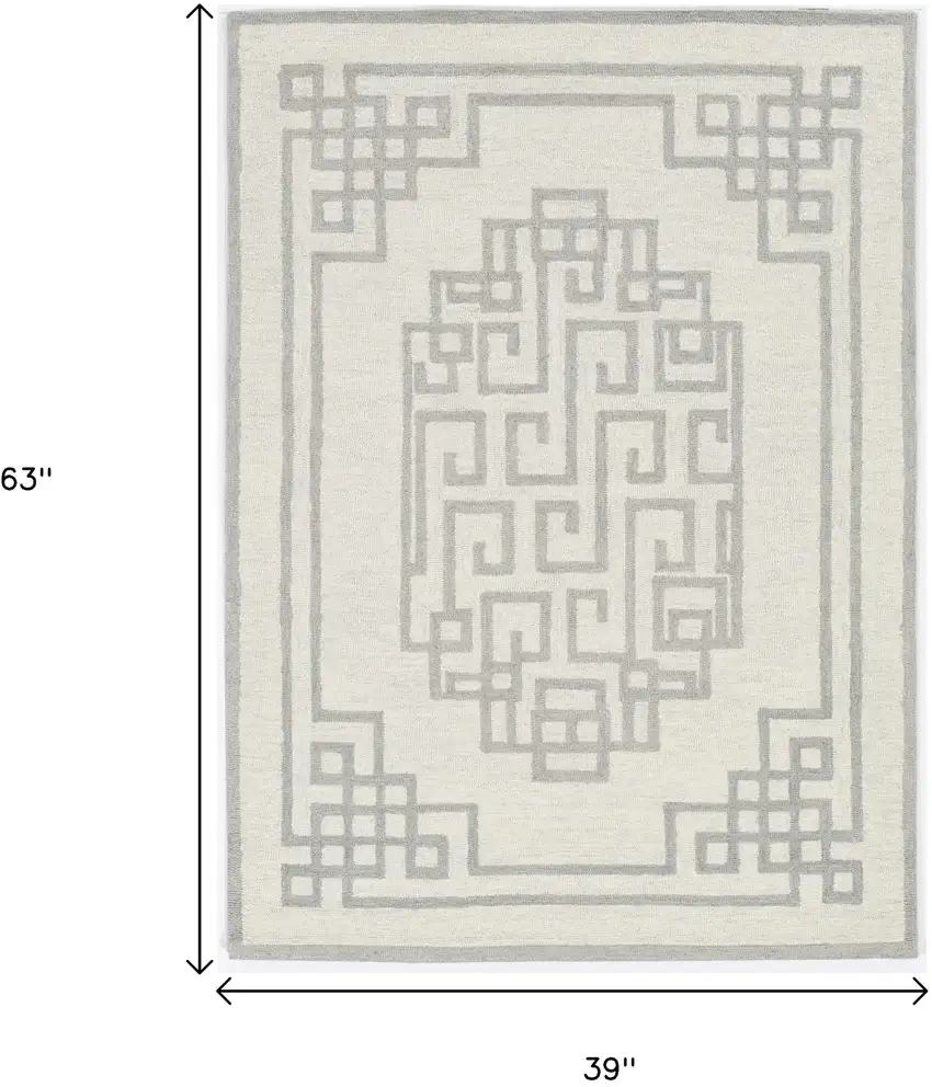 Gray And Ivory Wool Geometric Hand Tufted Area Rug Photo 3