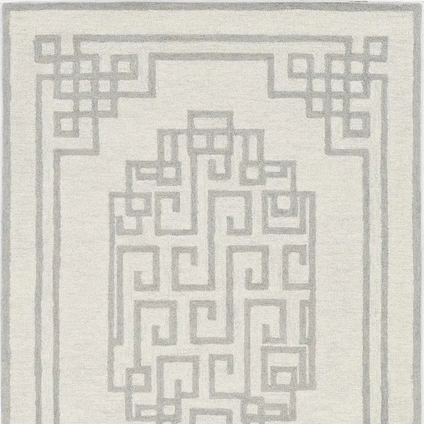 Gray And Ivory Wool Geometric Hand Tufted Area Rug Photo 7