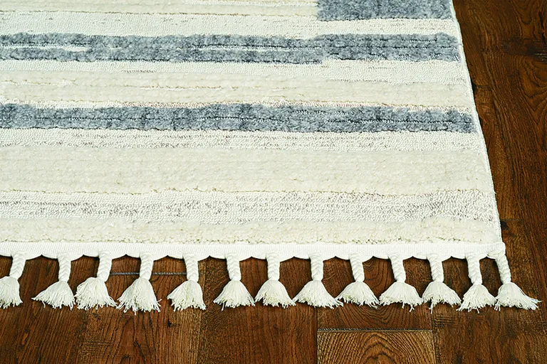 Ivory Grey Gradient Area Rug with Fringe Photo 4