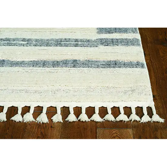 Ivory Grey Gradient Area Rug with Fringe Photo 4