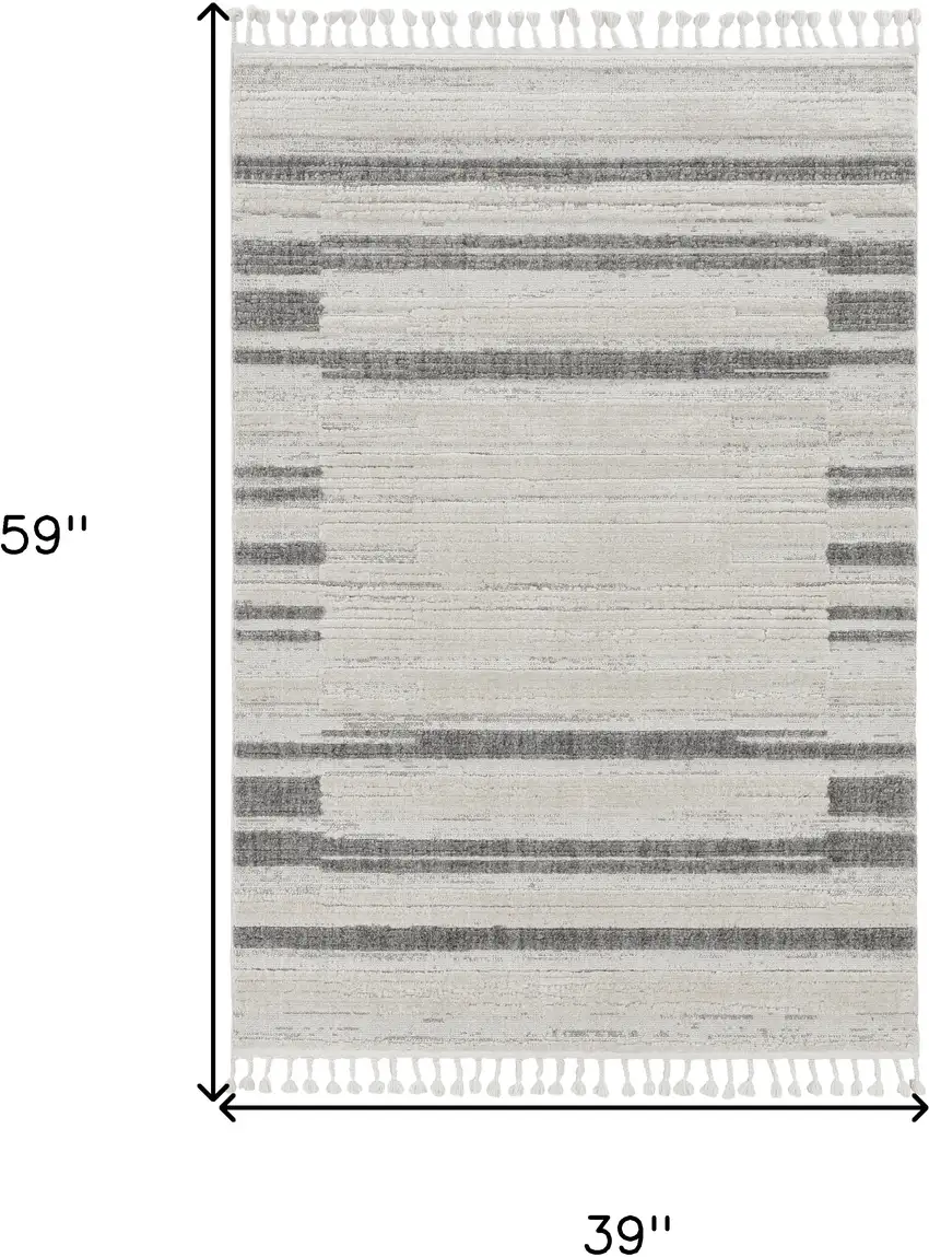 Ivory Grey Gradient Area Rug With Fringe Photo 3