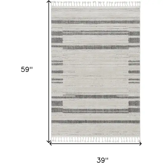 Ivory Grey Gradient Area Rug With Fringe Photo 3