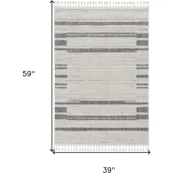 Ivory Grey Gradient Area Rug With Fringe Photo 3