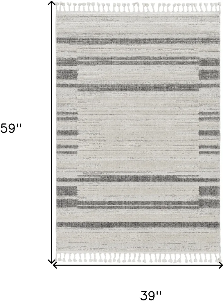 Ivory Grey Gradient Area Rug with Fringe Photo 2