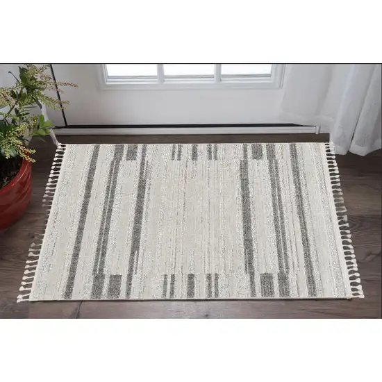 Ivory Grey Gradient Area Rug With Fringe Photo 1