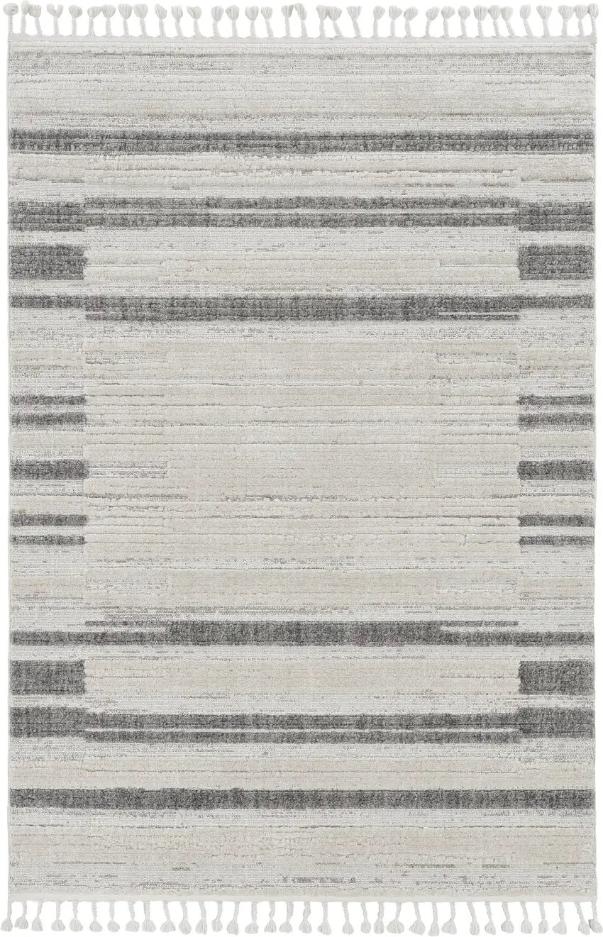 Ivory Grey Gradient Area Rug with Fringe Photo 2