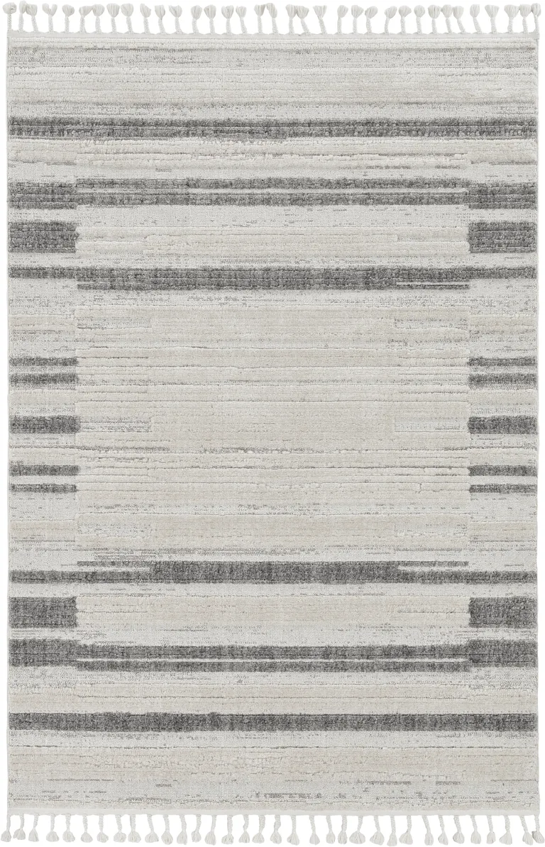 Ivory Grey Gradient Area Rug with Fringe Photo 2