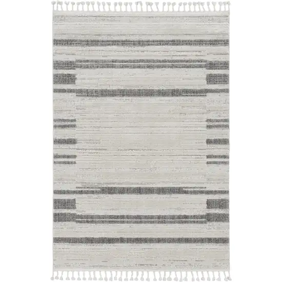 Ivory Grey Gradient Area Rug with Fringe Photo 2
