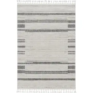 Photo of Ivory Grey Gradient Area Rug with Fringe