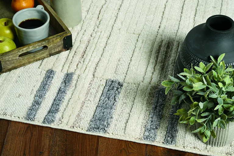 Ivory Grey Gradient Area Rug with Fringe Photo 3
