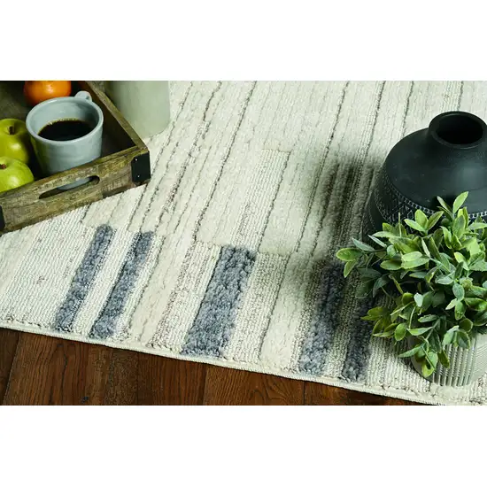 Ivory Grey Gradient Area Rug with Fringe Photo 3