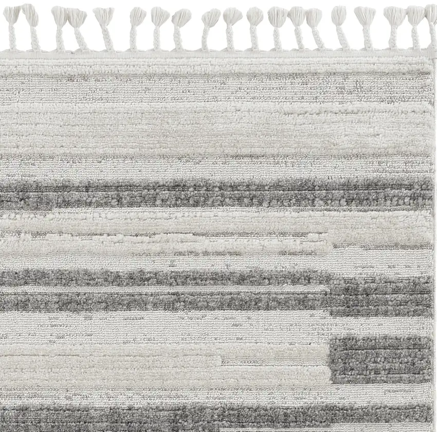 Ivory Grey Gradient Area Rug with Fringe Photo 1