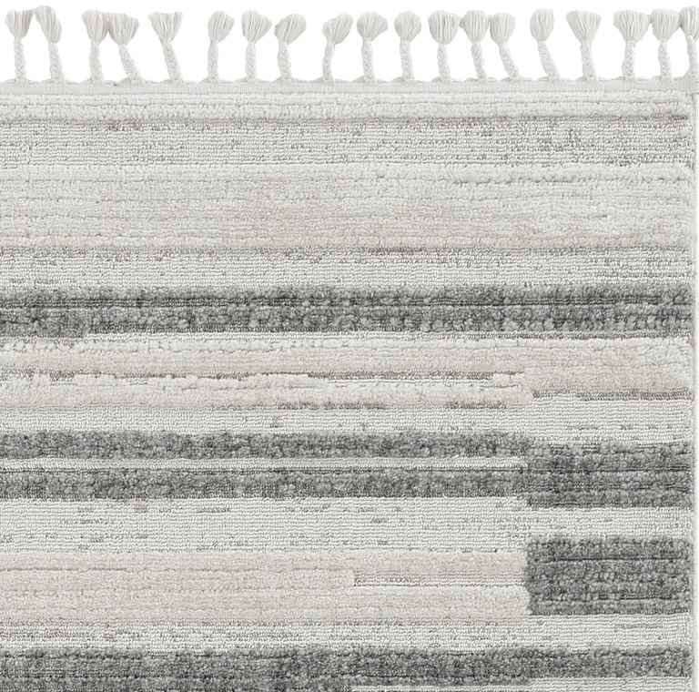 Ivory Grey Gradient Area Rug with Fringe Photo 1