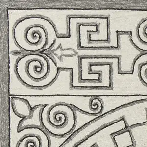 Photo of Ivory Grey Hand Hooked UV Treated Greek Key Medallion Indoor Outdoor Accent Rug