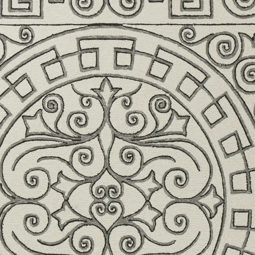 3'X5' Ivory Grey Hand Hooked Uv Treated Greek Key Medallion Indoor Outdoor Area Rug Photo 3