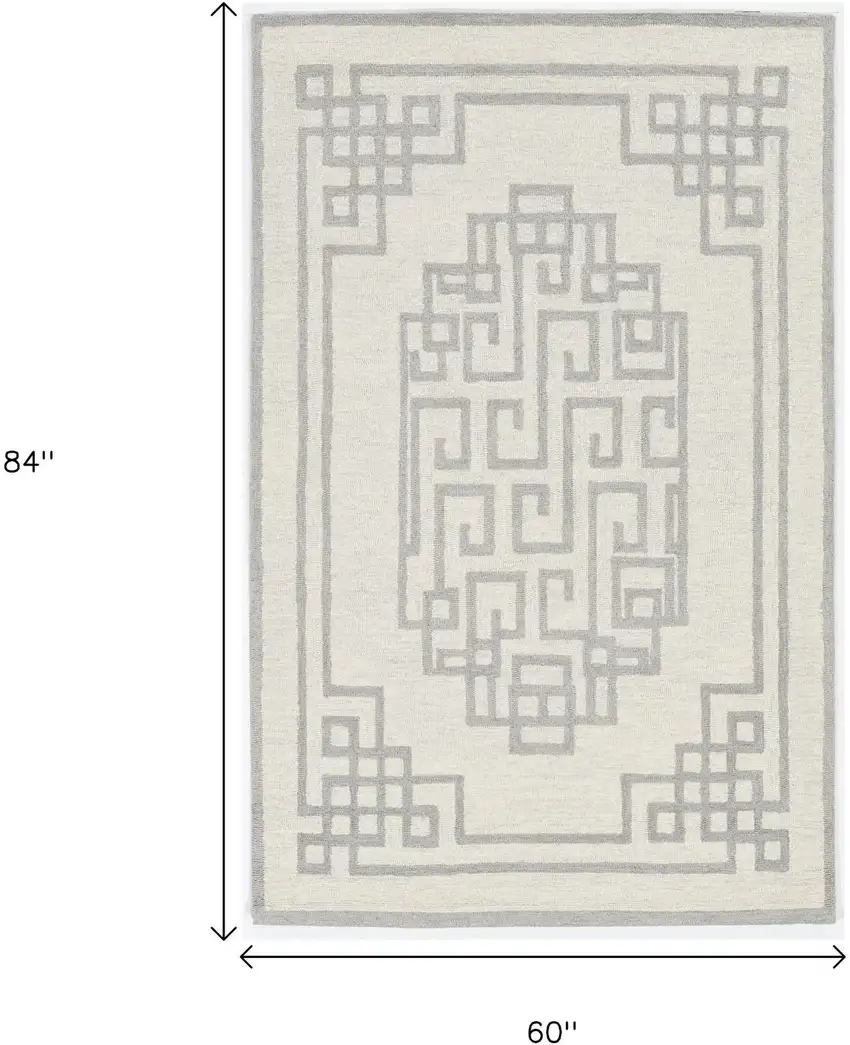 Ivory And Gray Wool Geometric Hand Tufted Area Rug Photo 3