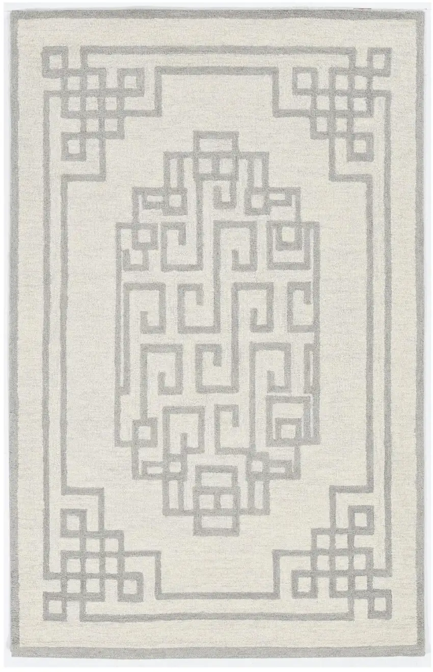 Ivory And Gray Wool Geometric Hand Tufted Area Rug Photo 2