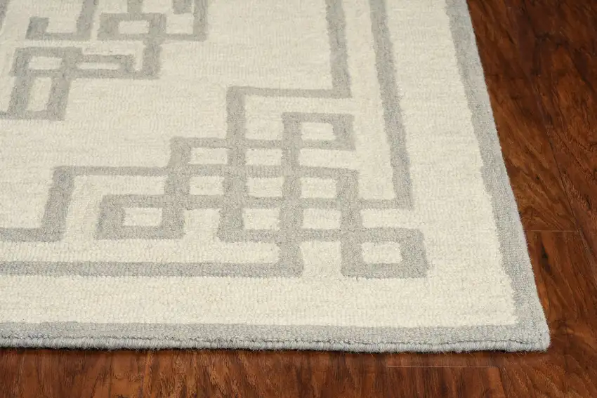 Ivory Grey Hand Tufted Bordered Greek Key Indoor Area Rug Photo 5