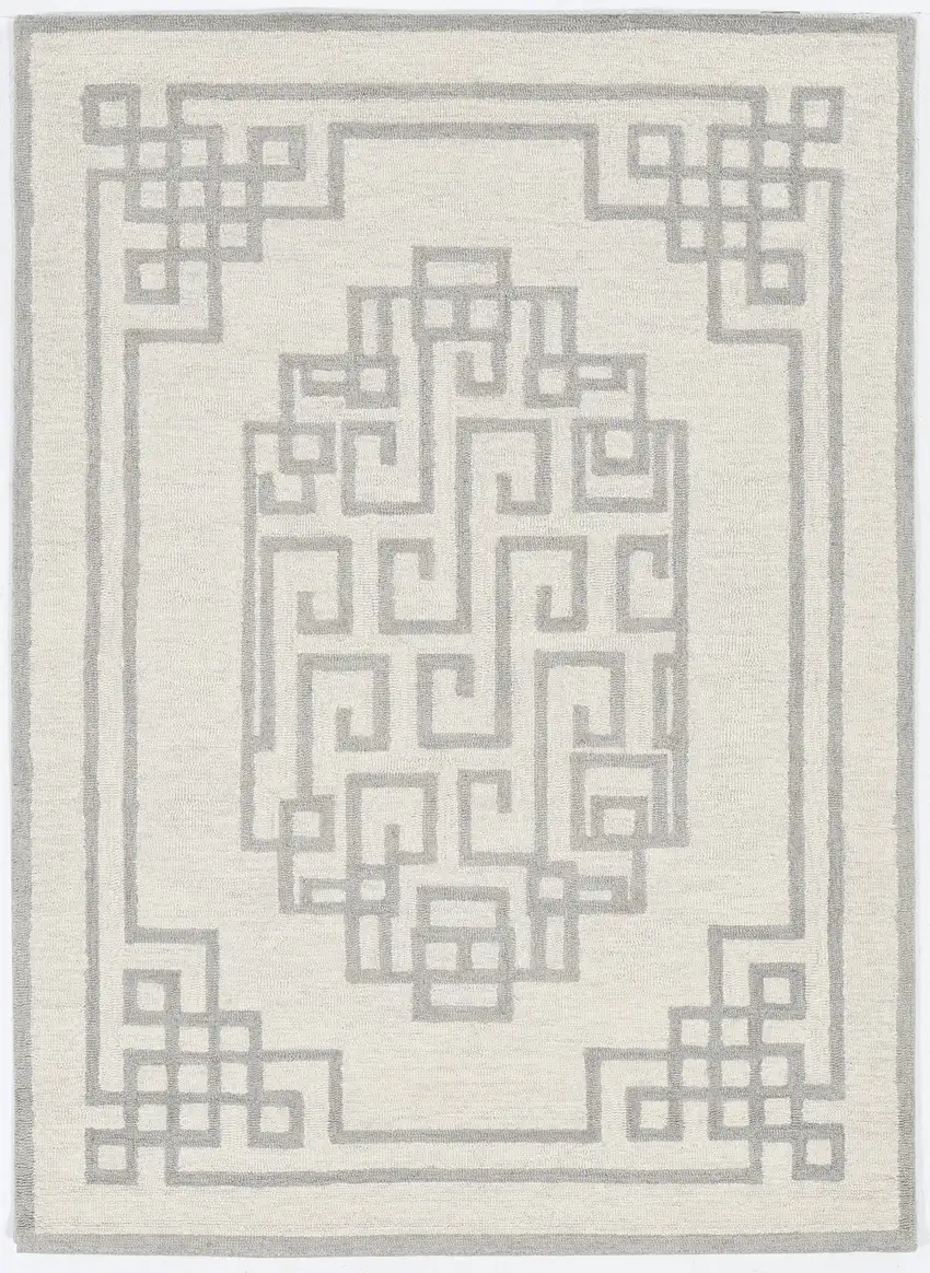 Ivory Grey Hand Tufted Bordered Greek Key Indoor Area Rug Photo 2
