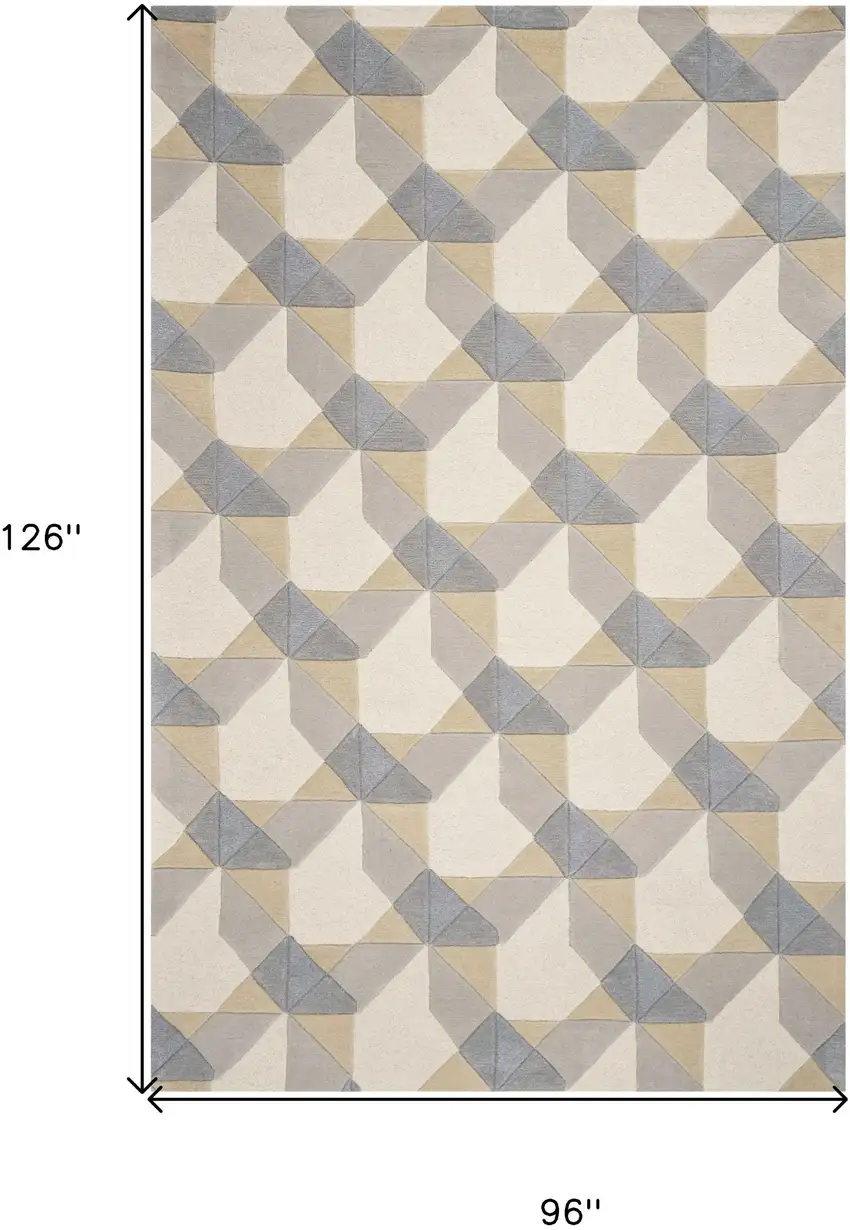8'X11' Ivory Grey Hand Tufted Geometric Chain Pattern Indoor Area Rug Photo 3